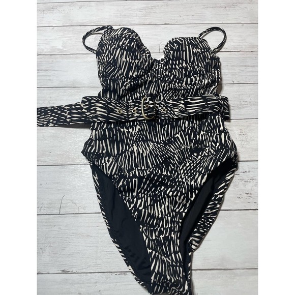 Jonathan Simkhai Noa Swim One Piece Swimsuit Printed Black Underwire Belted S - Picture 4 of 12